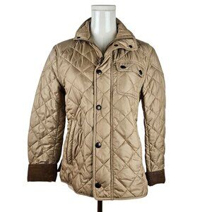 Ralph Lauren Quilted Barn Jacket Medium Leather Trim Tan Utility Trucker Coat